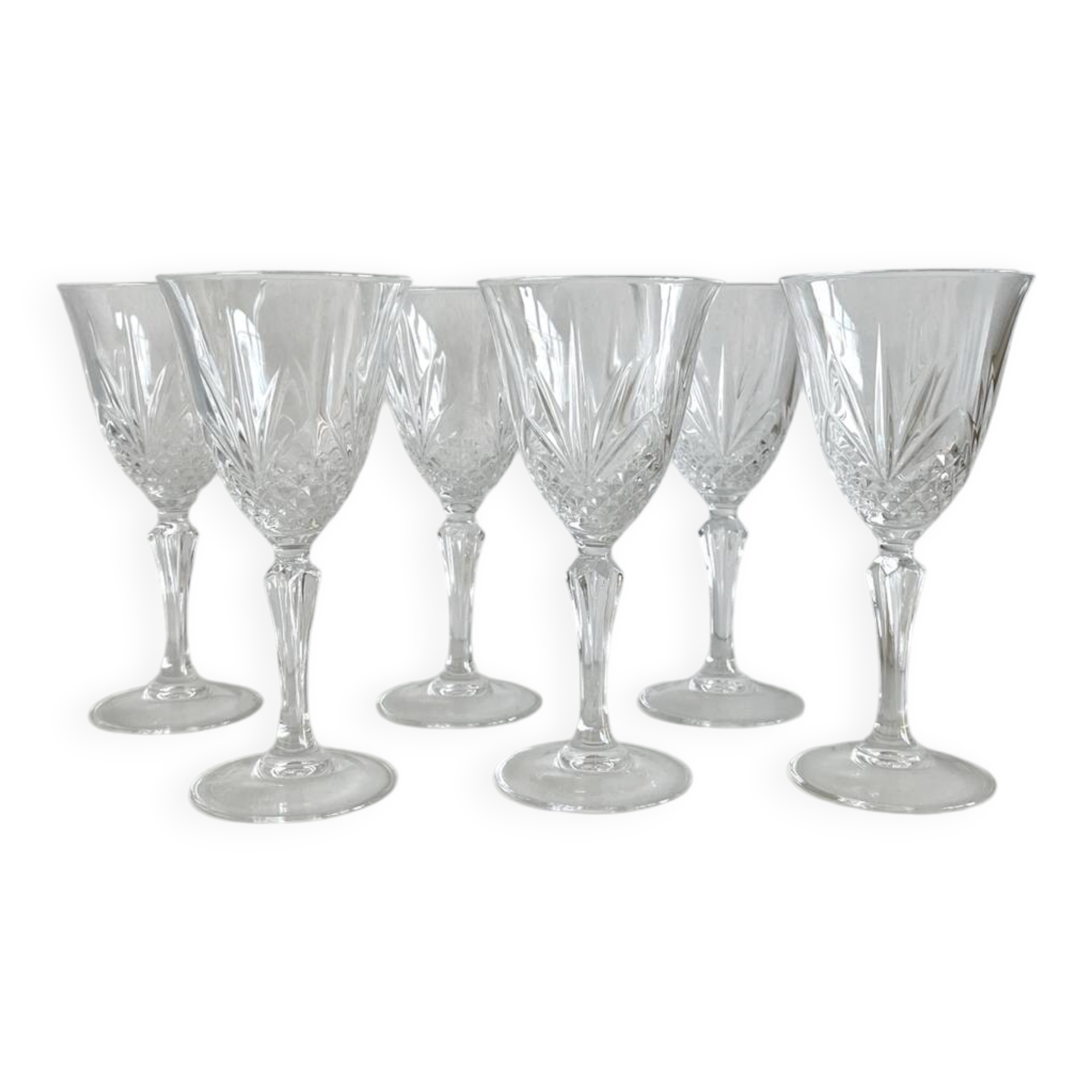 6 vintage Cristal d'Arques "Masquerade" wine glasses
