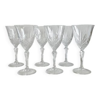6 vintage Cristal d'Arques "Masquerade" wine glasses