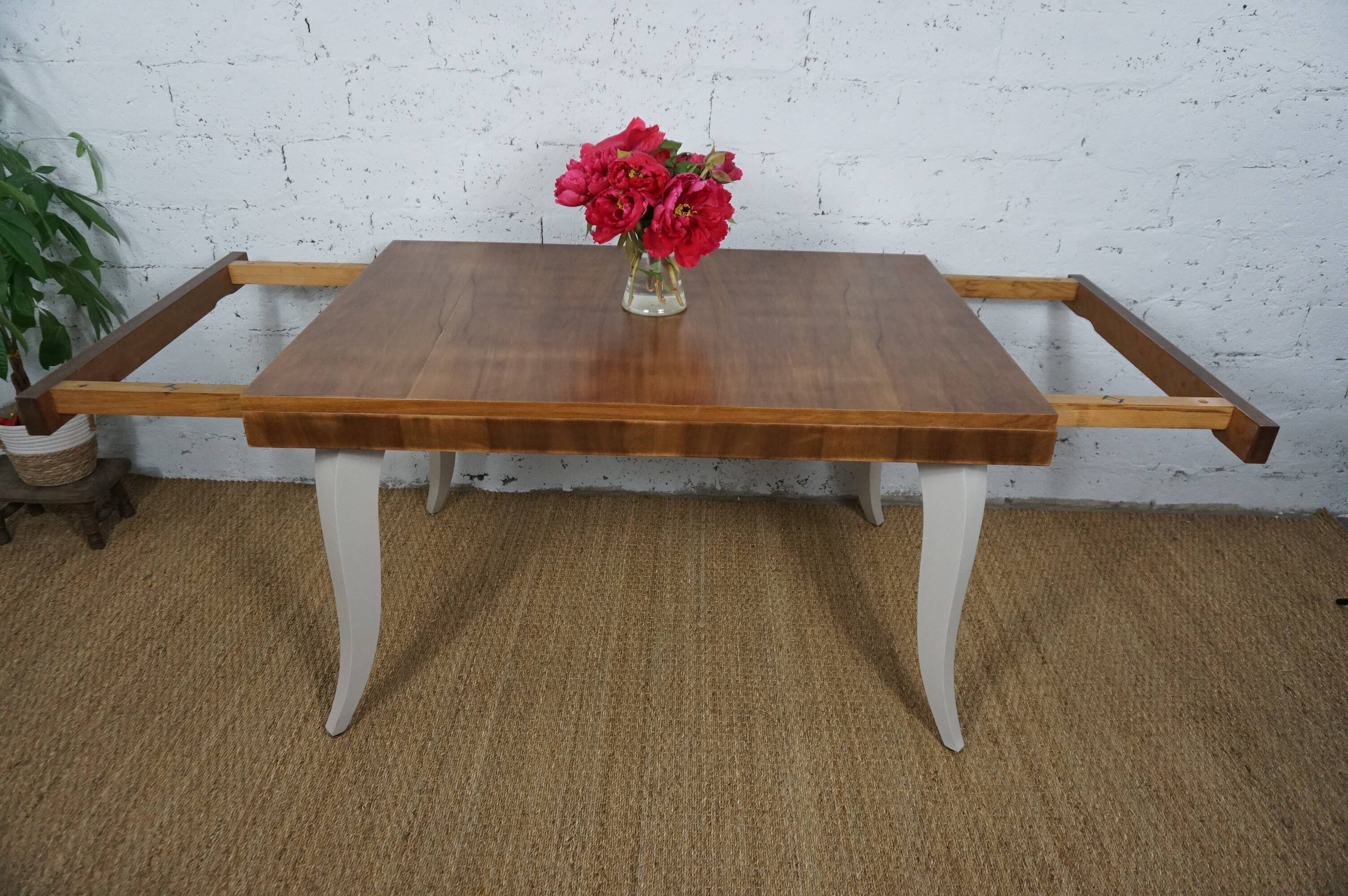 Dining table with art deco extensions revamped curved legs