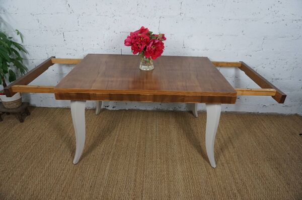 Table à manger avec rallonges art déco relookée pieds galbés