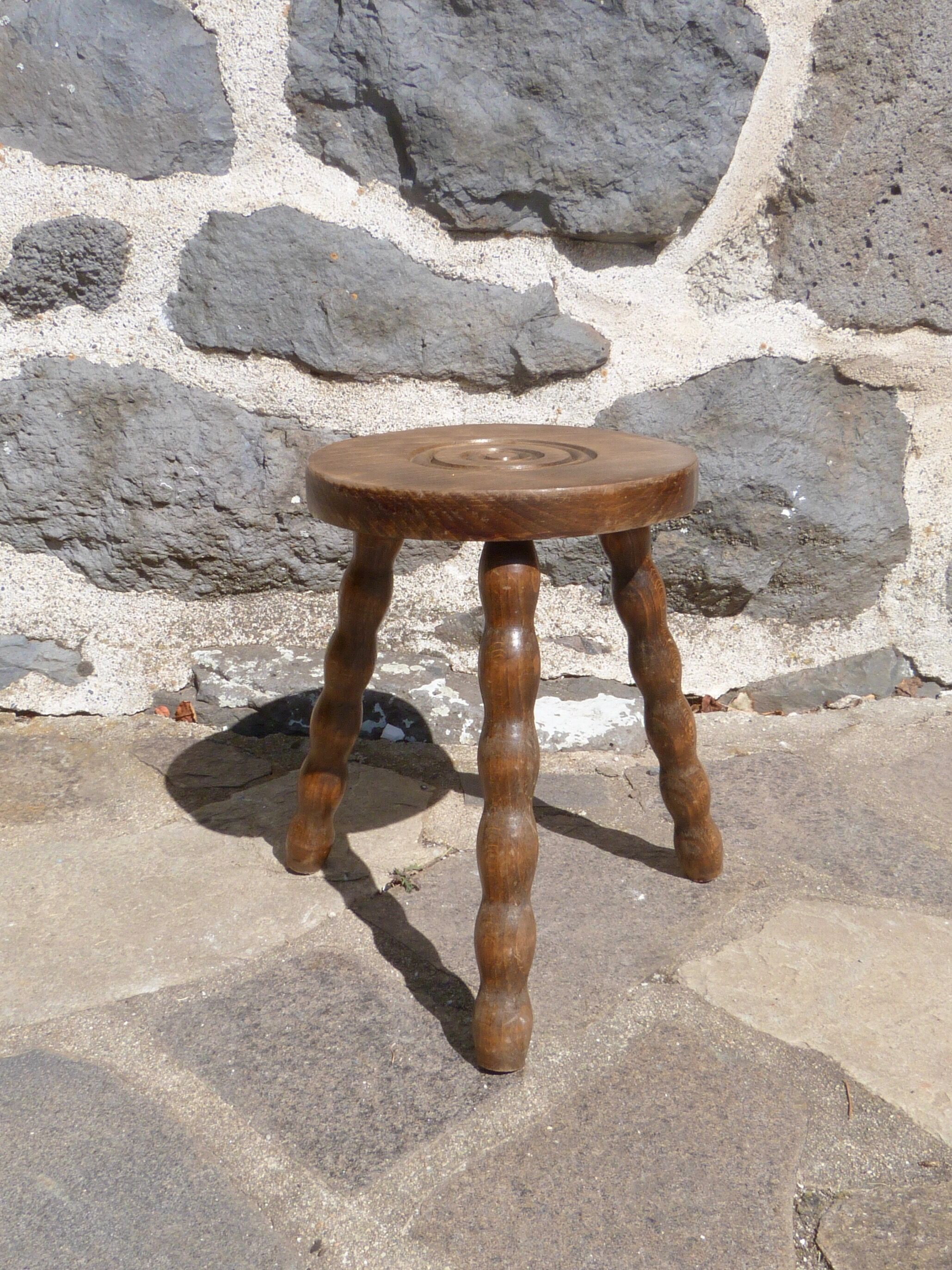 Tripod stool in turned wood