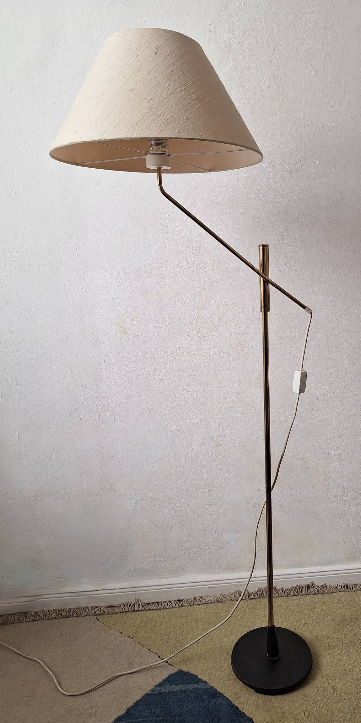 Mid century 360 deg. swing and height adjustable brass floor lamp, 1950s