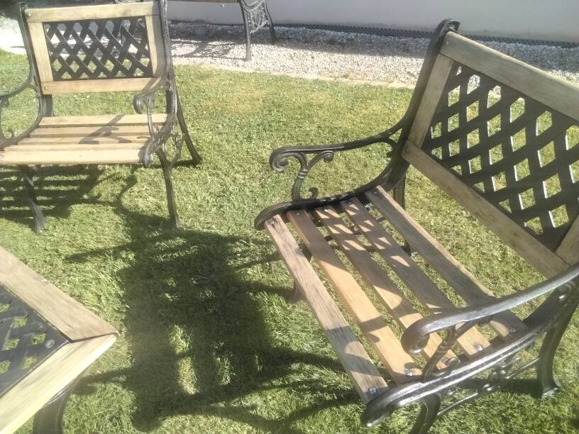 Cast iron and wood garden furniture