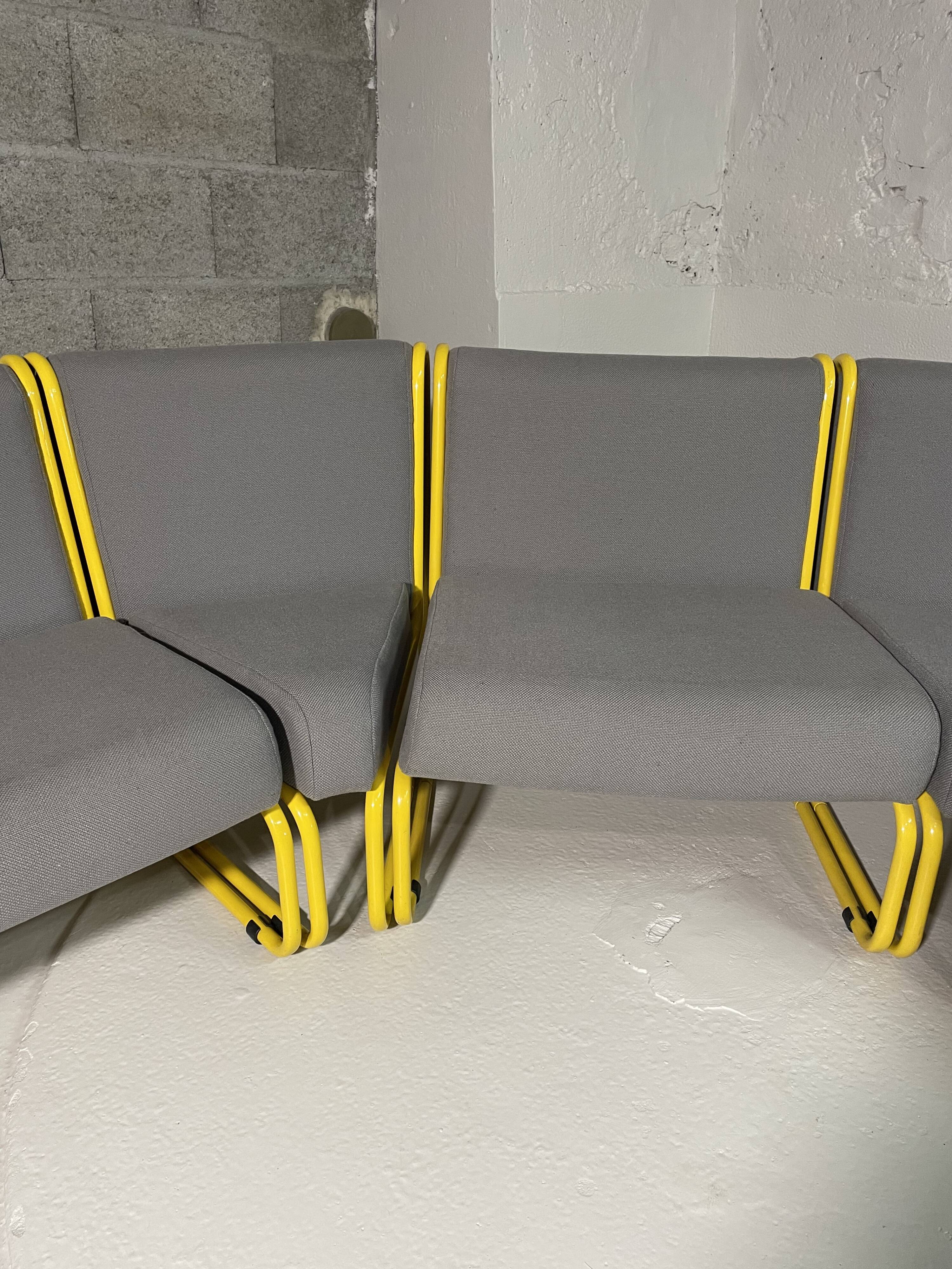 Modular tubular bench in yellow & grey fabric