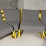 Yellow tubular modular bench & gray fabric