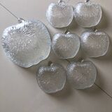 Saladier et 6 ramequins pomme en verre cisele Vintage