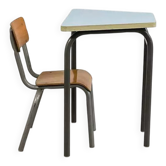 Ancien bureau d'écolier avec sa chaise mullca assortie