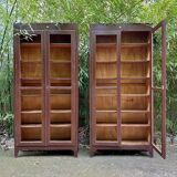 Italian Brown and Burgundy Lacquered Display Cabinets, 1890s, Set of 2
