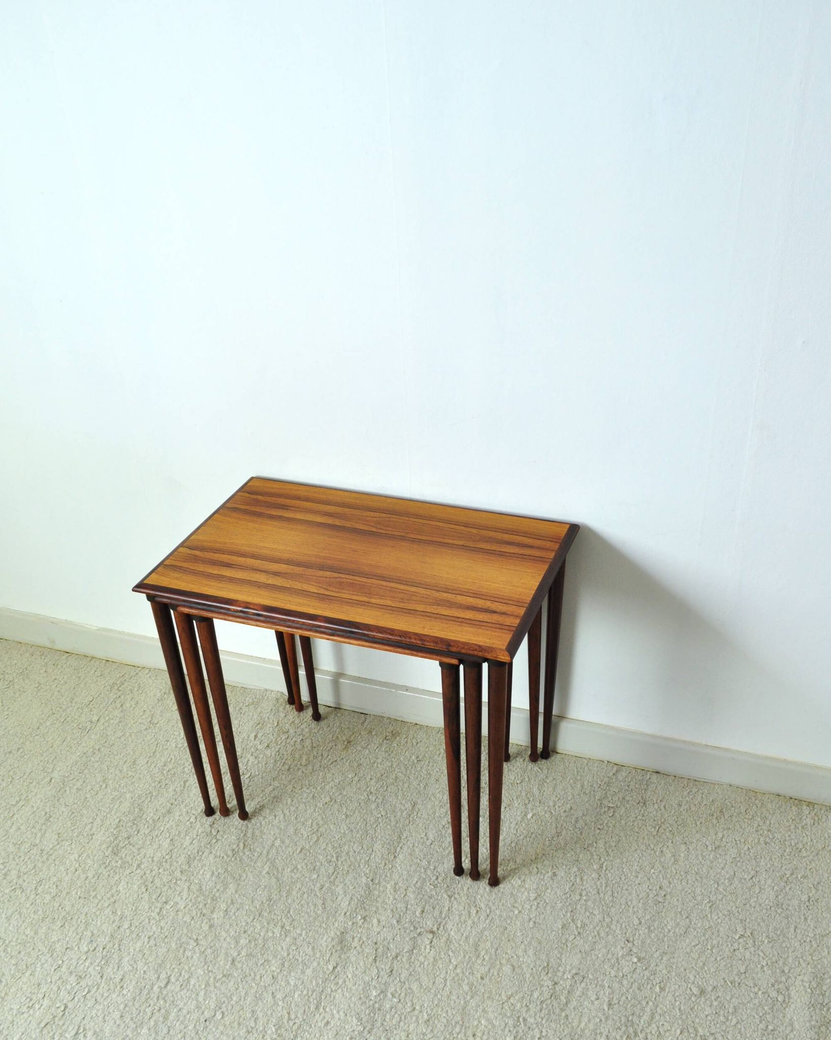 Scandinavian Modern Rosewood Nesting Tables with Drumstick Legs