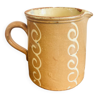 Old Savoyard pottery pitcher, decorated with spiral patterns