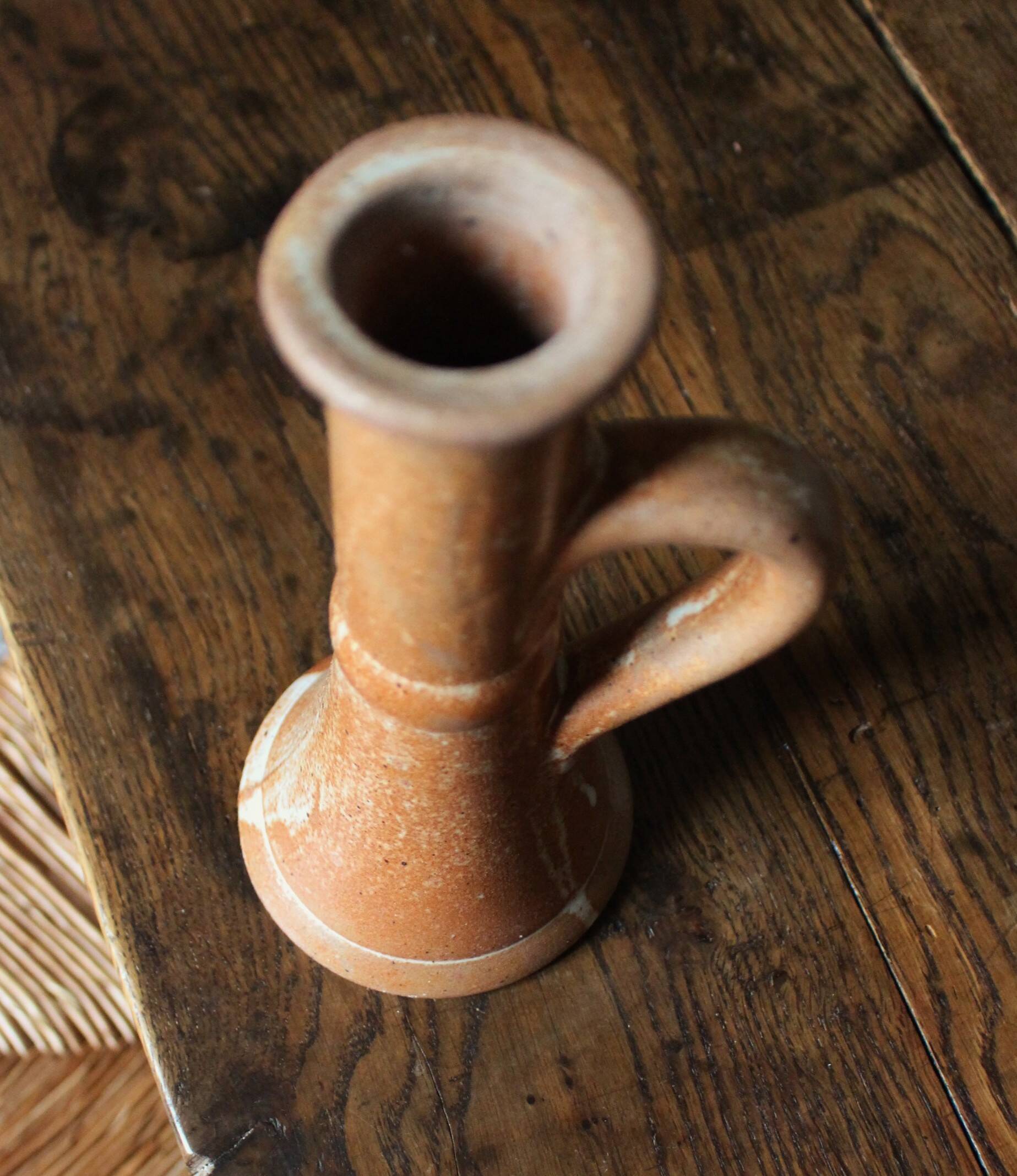 Marbled stoneware candlestick with vintage handle