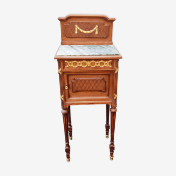 Old nightstand, year 1920, in solid oak wood and gilded bronze.