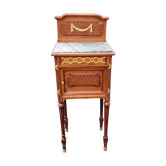 Old nightstand, year 1920, in solid oak wood and gilded bronze.