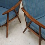 Pair of blue boomerang armchairs by Antonin Suman for Ton (Thonet) 1960