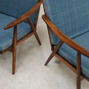 Pair of blue boomerang armchairs by Antonin Suman for Ton (Thonet) 1960