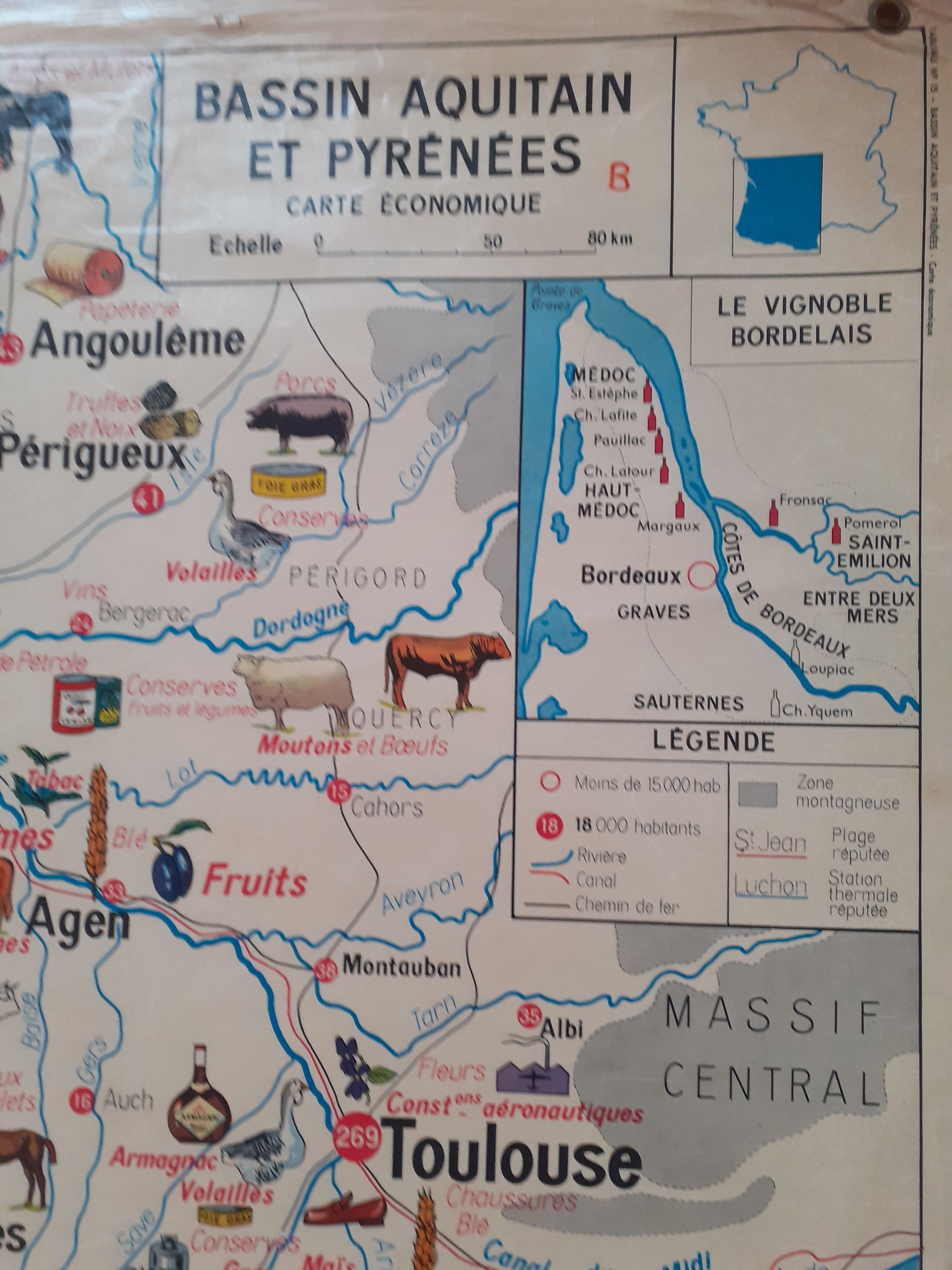 Educational map Aquitaine Basin Pyrenees Jura Alpes Rhone Valley
