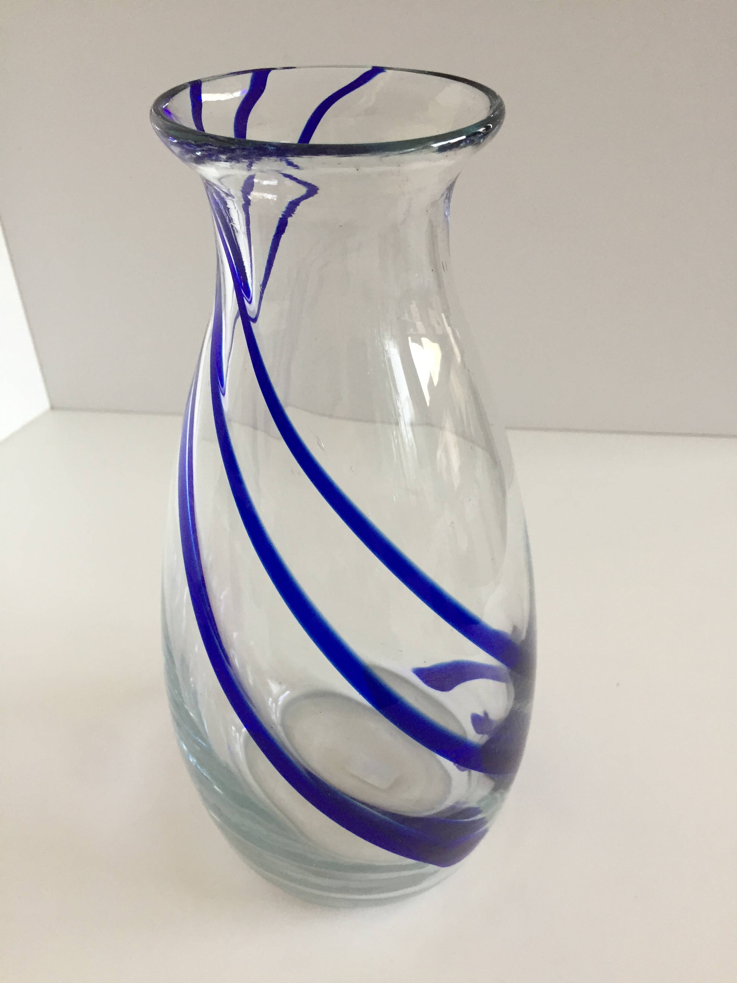 Thick glass vase modernist design cobalt edging murano style