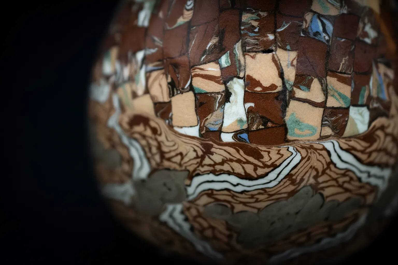 Glazed ceramic vase in mixed brown and beige earth by Jean Gerbino.