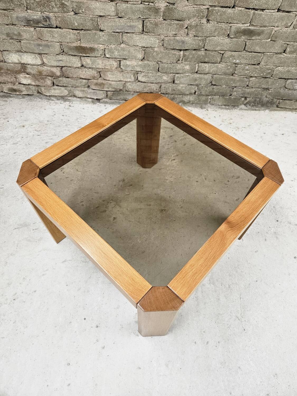 Coffee table in wood and smoked glass 1970 vintage