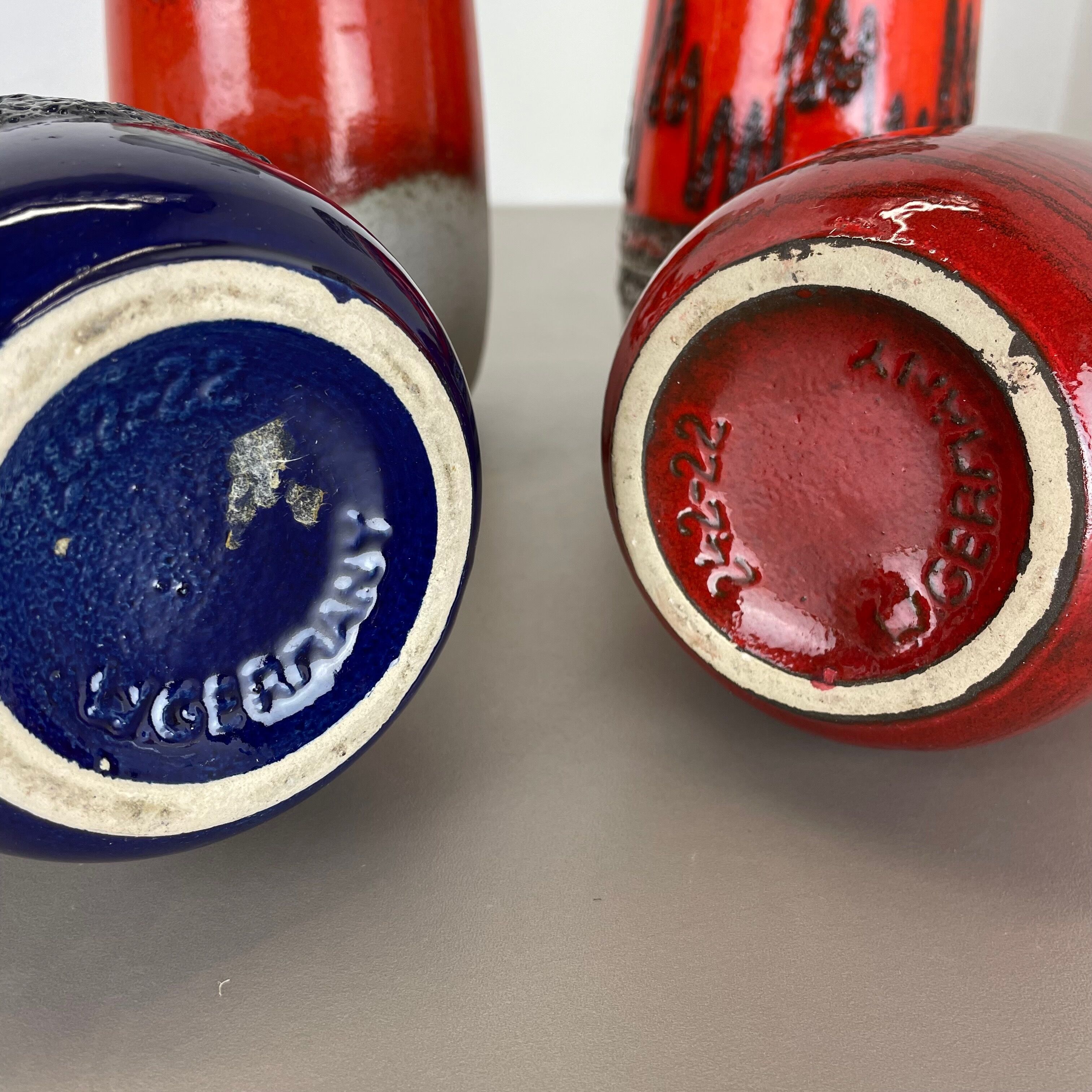 Set of Four Vintage Pottery Fat Lava Vases Made by Scheurich, Germany, 1970s