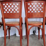 Vintage Italian Bistro Chairs - 1980s Reddish Wood, Brown Fabric - Set of 4