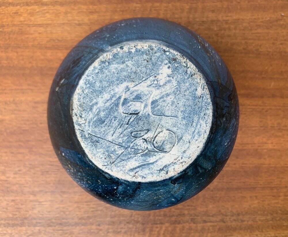 Vintage German brutalist studio pottery vase carafe by Gerhard Liebenthron, 1980.