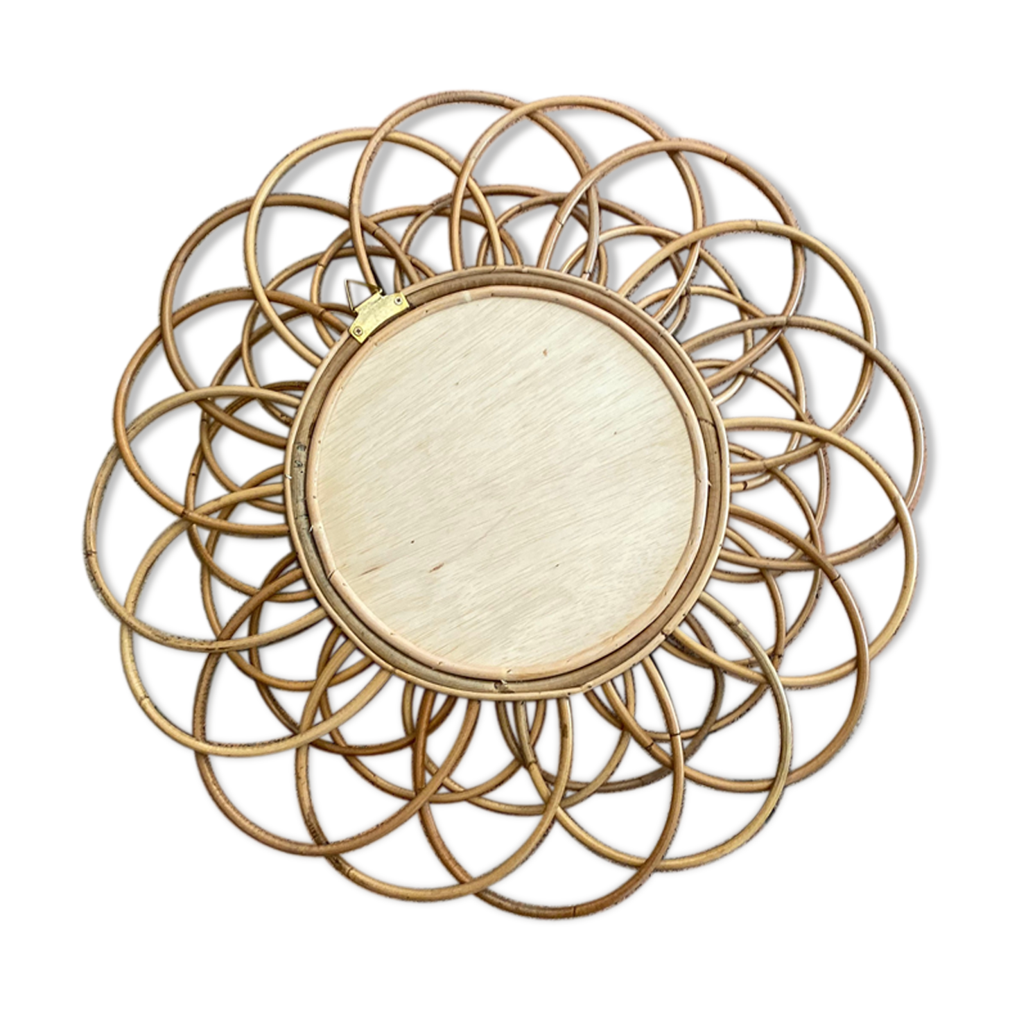 Vintage sun mirror in arched rattan, 55cm, 1960