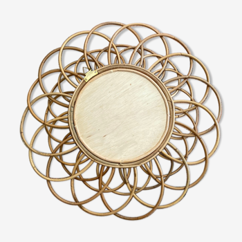 Vintage sun mirror in arched rattan, 55cm, 1960