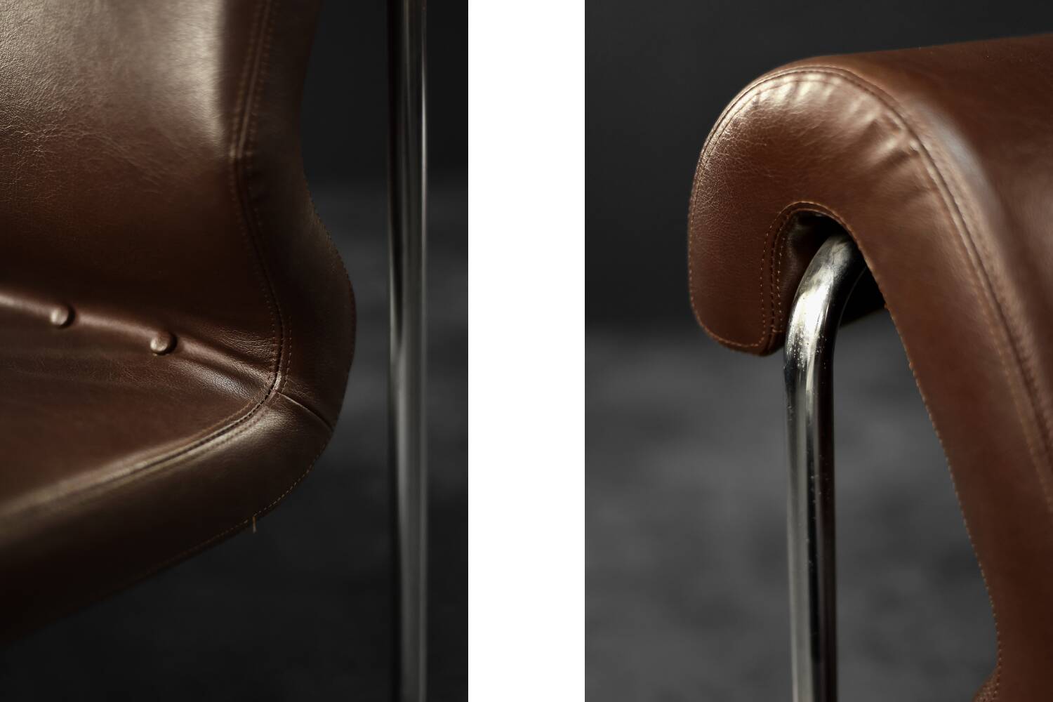 Mid-century modern German vintage canapé lounge, 2-seater, brown steel frame.