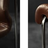 Mid-century modern German vintage canapé lounge, 2-seater, brown steel frame.