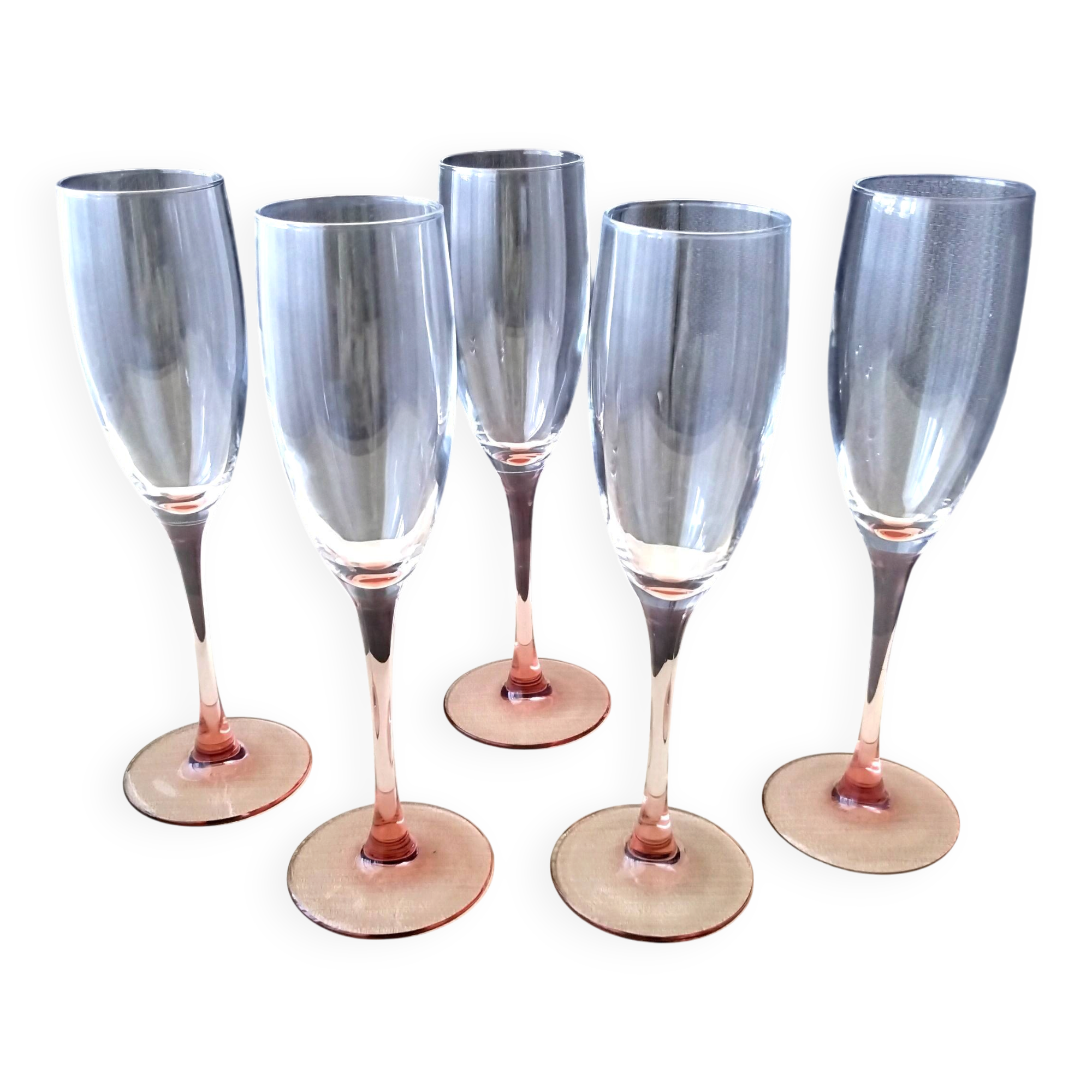 5 Flutes à champagne  Luminarc jambe rose