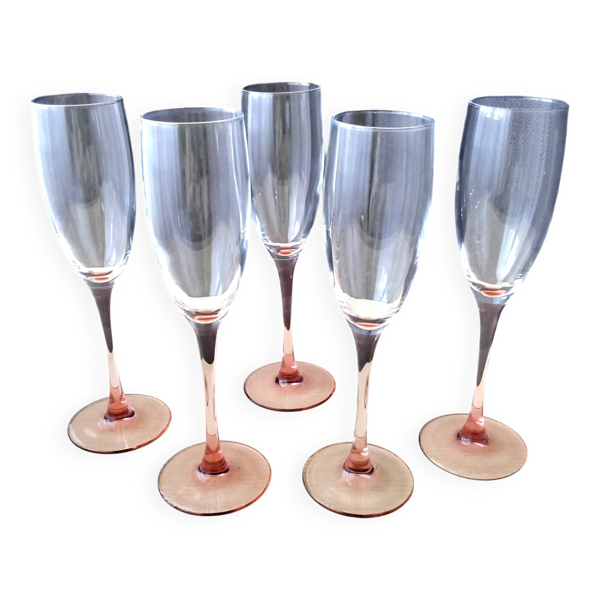 5 Flutes à champagne  Luminarc jambe rose