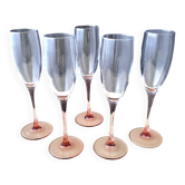5 Champagne flutes Luminarc pink stem
