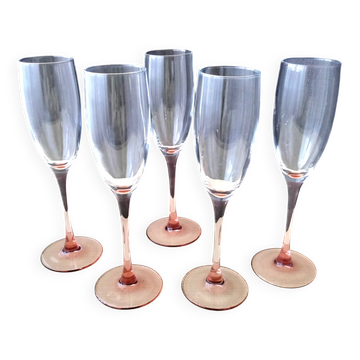 5 Champagne flutes Luminarc pink stem