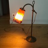 Bronze lamp with tulip in glass paste signed Vianne