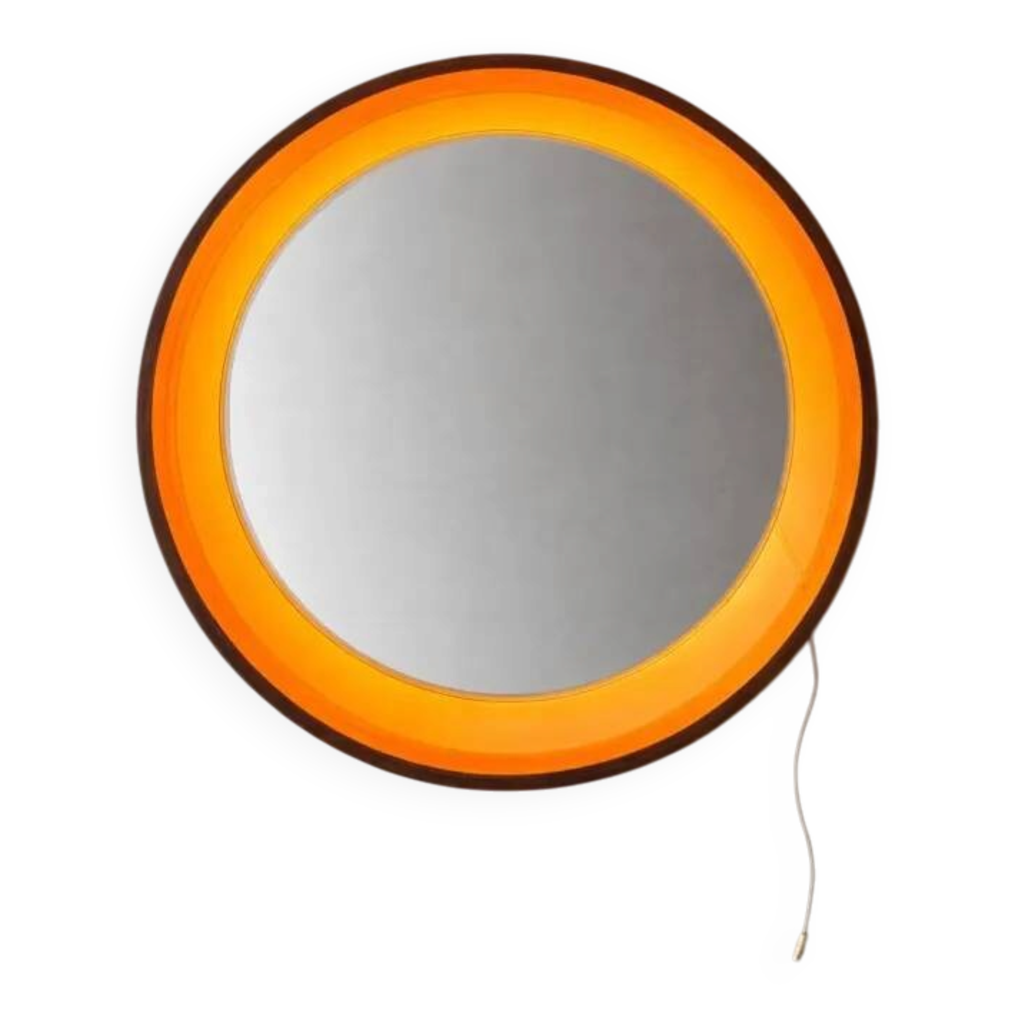 Rare Round Illuminated Teak Mirror from the 1960s