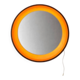 Rare Round Illuminated Teak Mirror from the 1960s