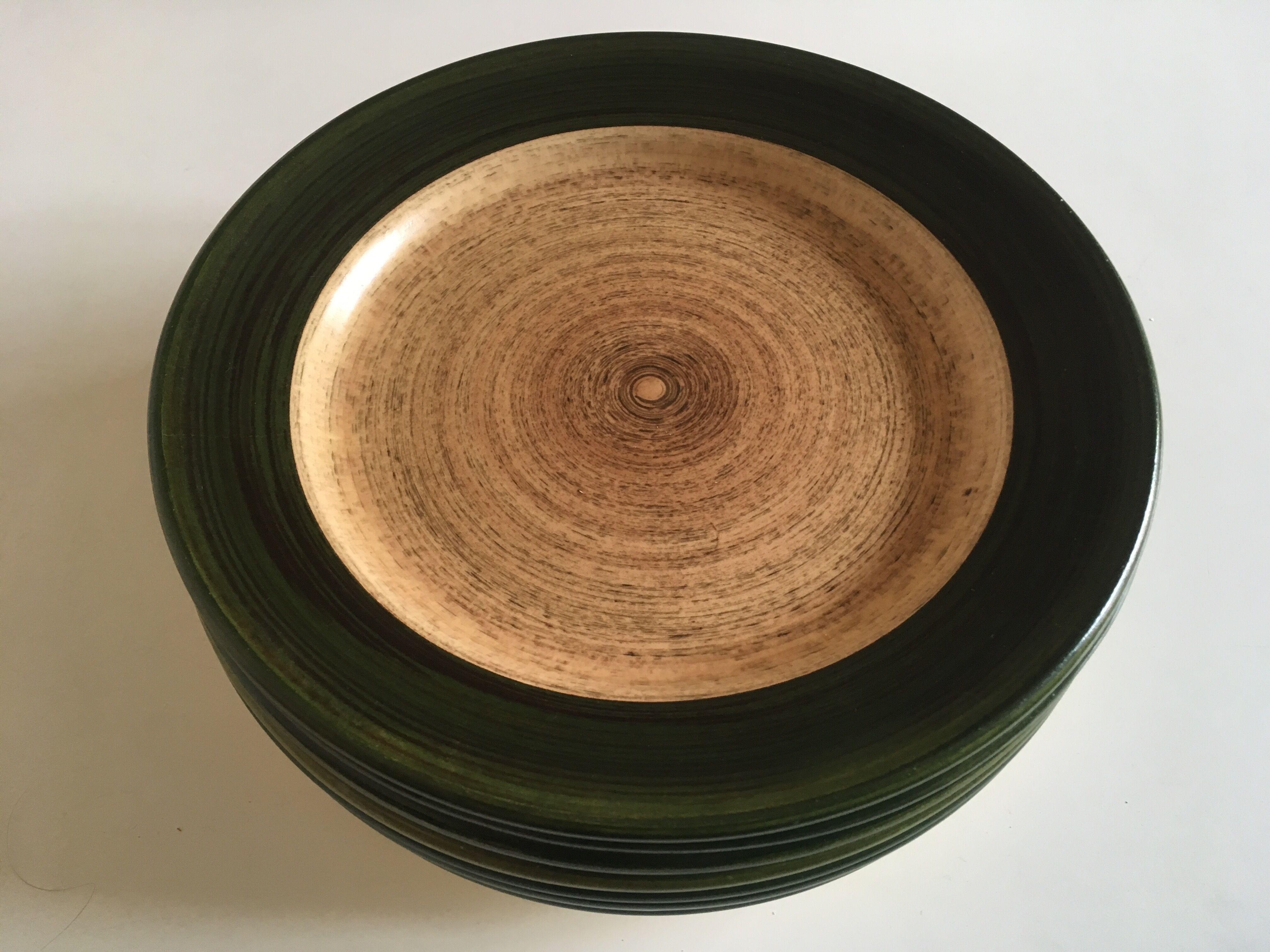 Set de 8 assiettes plates en grès 1970 St Clément bois de rondin de ferme
