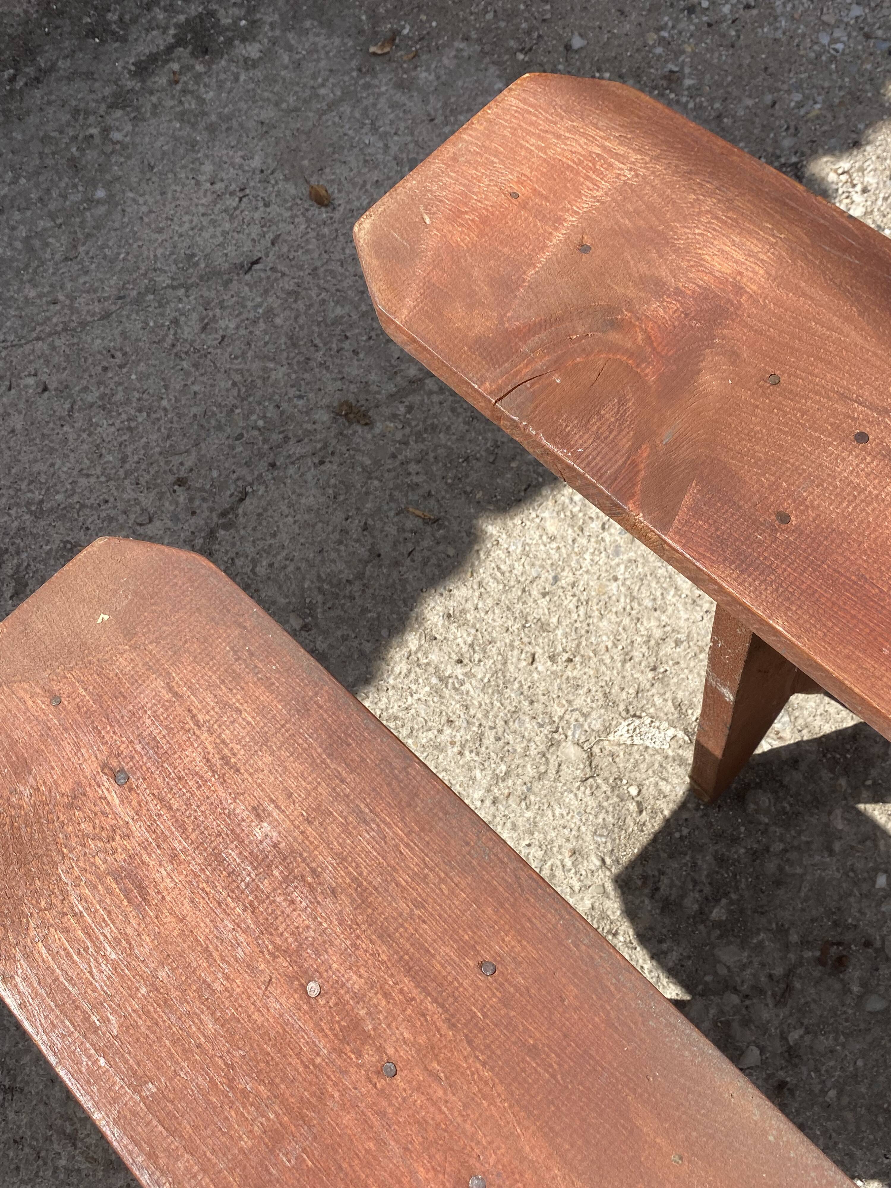 Pair of solid wood farmhouse benches 250cm for rustic farmhouse table 1950
