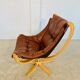 Svend Skippers vintage retro cognac leather swivel chair set 1970s