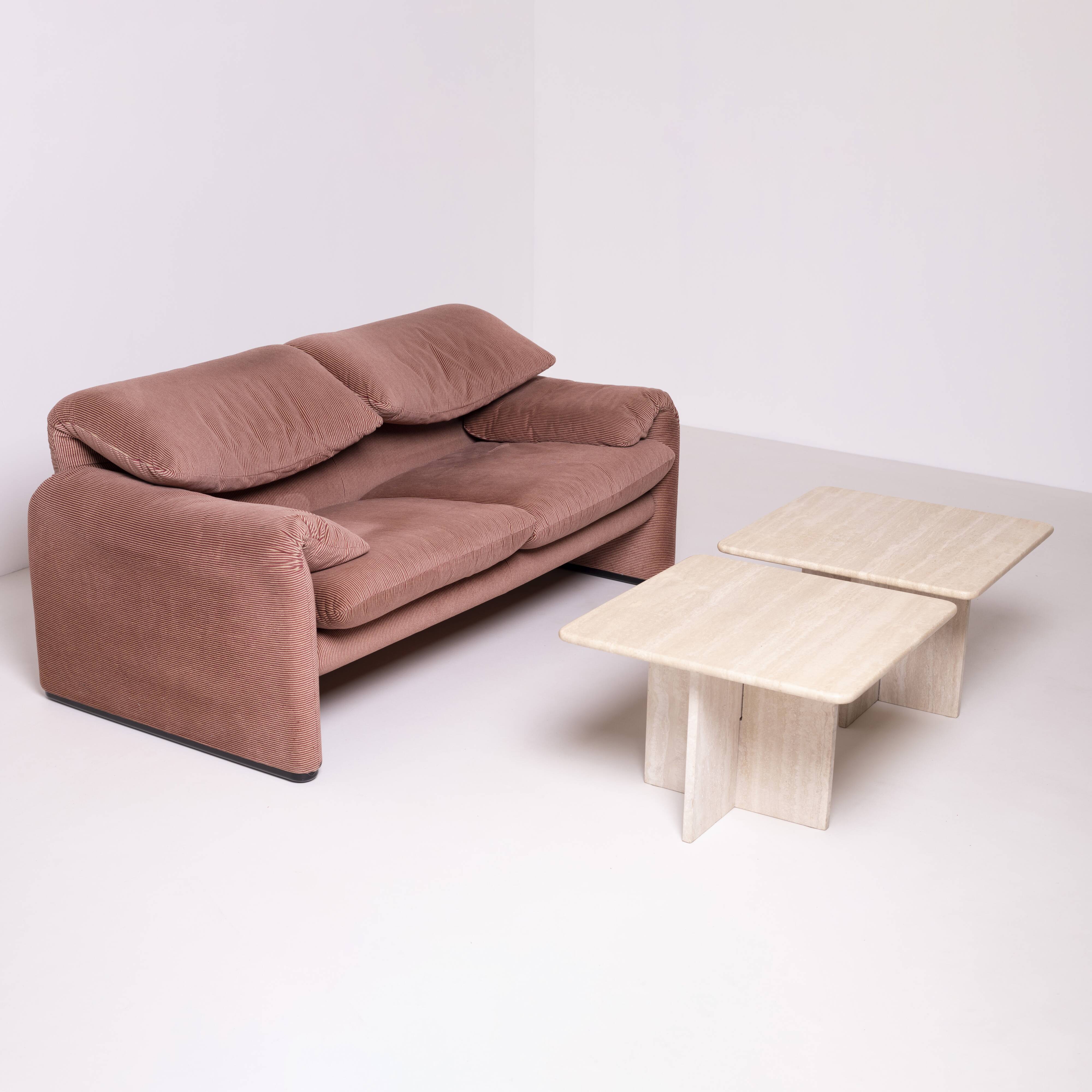 Pair of postmodern travertine coffee tables, Italy, 1980s