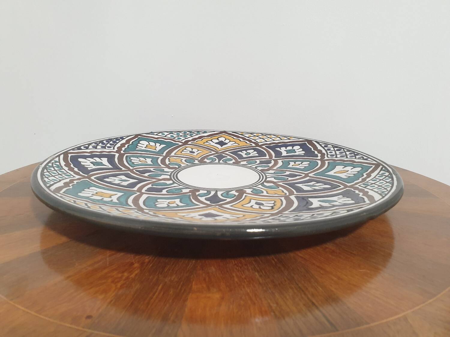 Large old couscous dish in ceramic stoneware and enamels