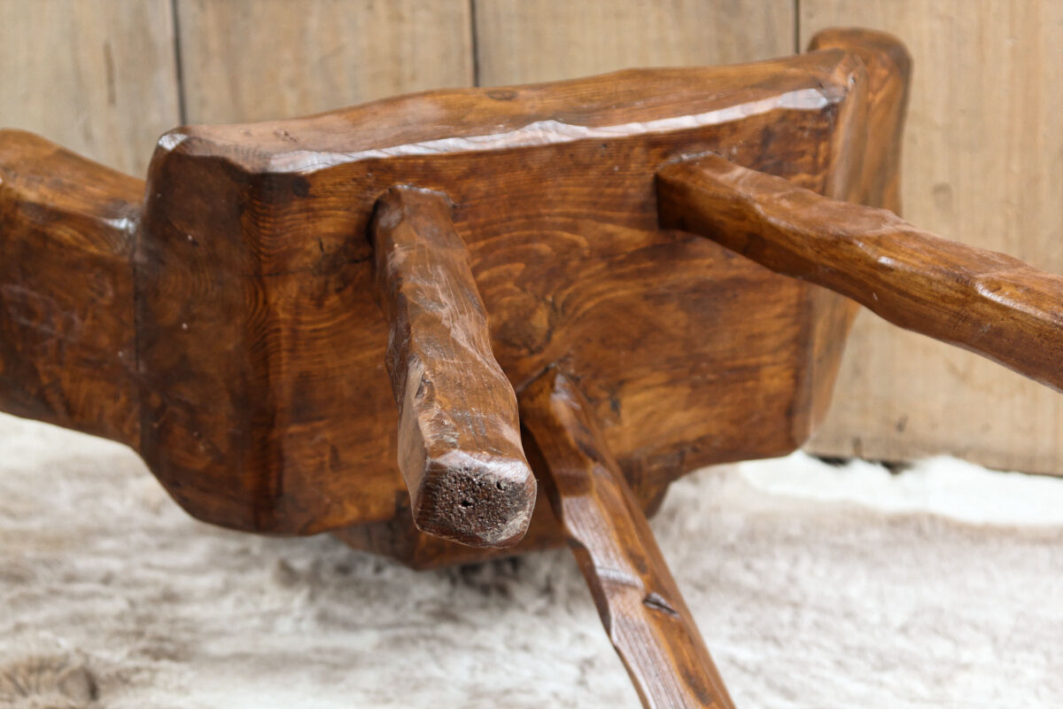Pair of brutalist chairs made of raw wood