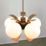 Vintage Italian Copper and Opaline Chandelier, 1970s