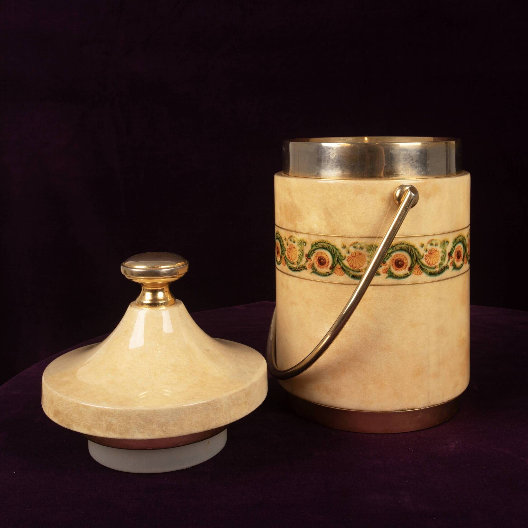 Aldo Tura Mod. 1225D Goatskin Parchment Ice Bucket / Thermos Italy 1970