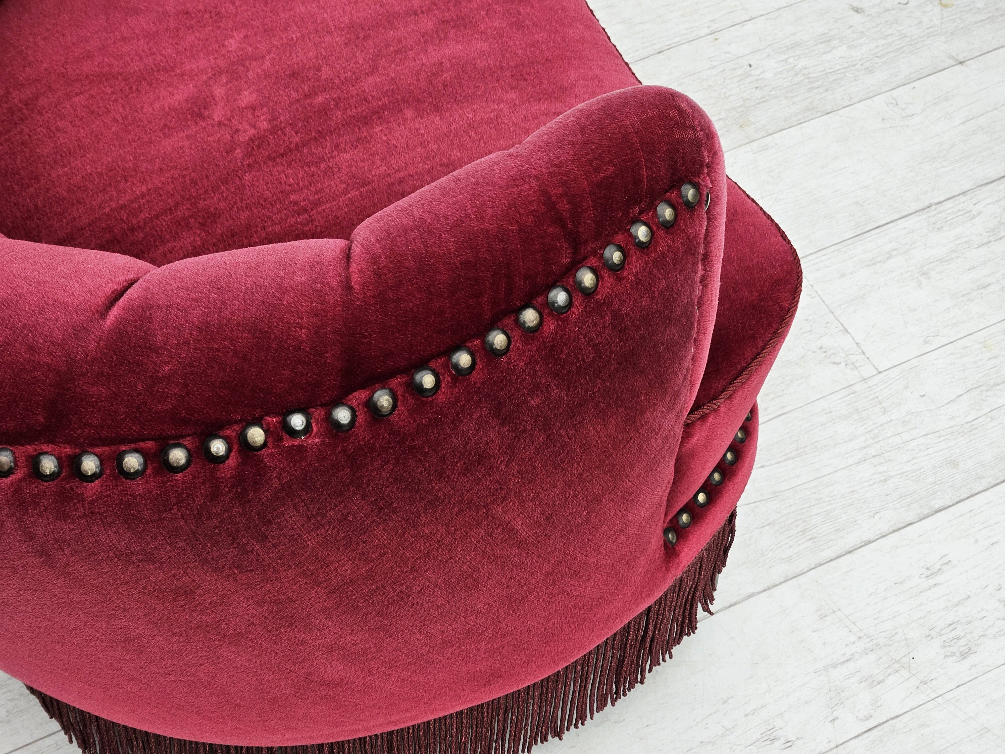 1970s, Danish lounge chair, original condition, cherry-red velour fabric.