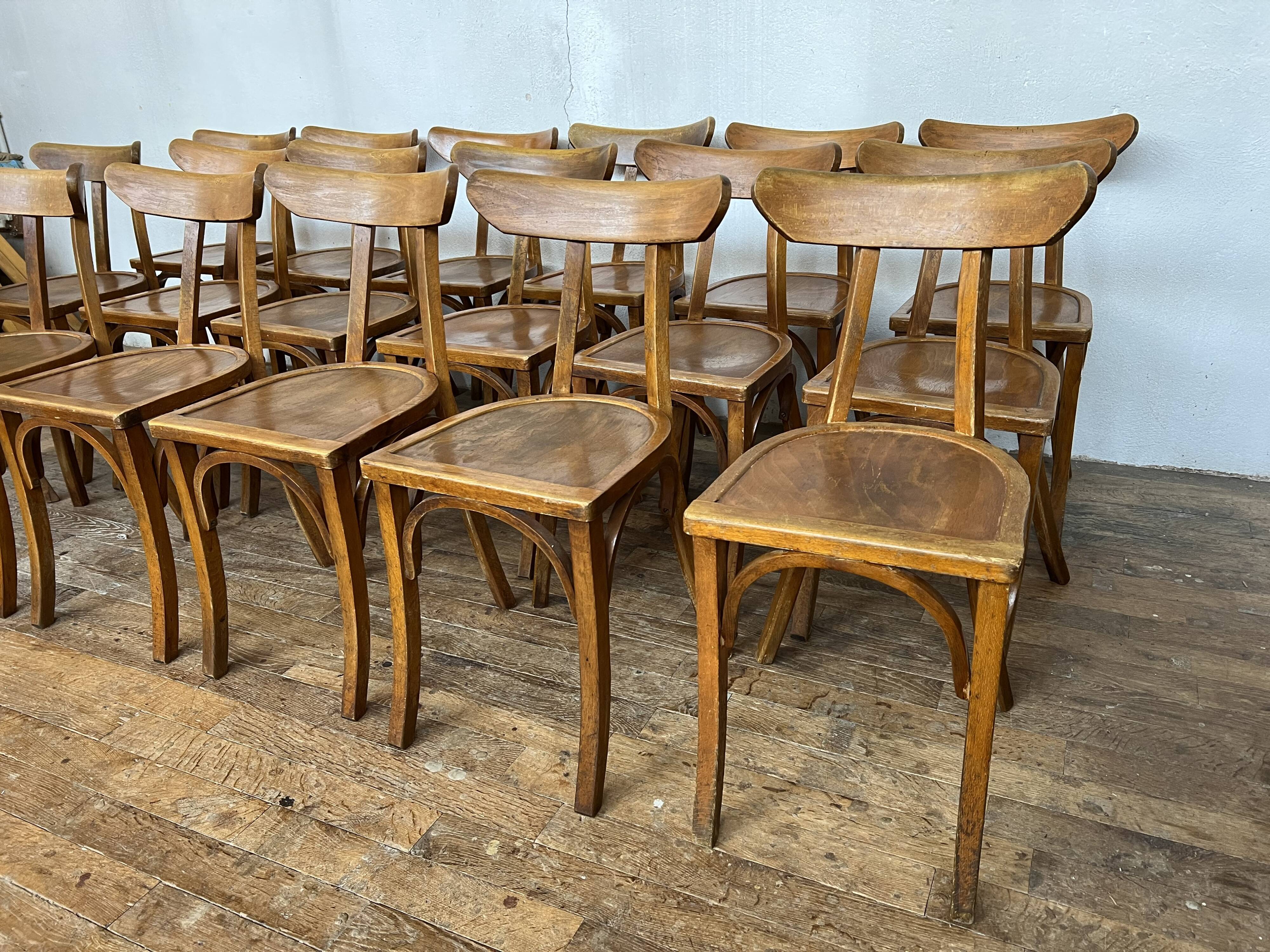 Series of 24 chairs bistrot wood curved 1960