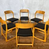 Set of 6 vintage bentwood sleigh chairs by Baumann - 1960s