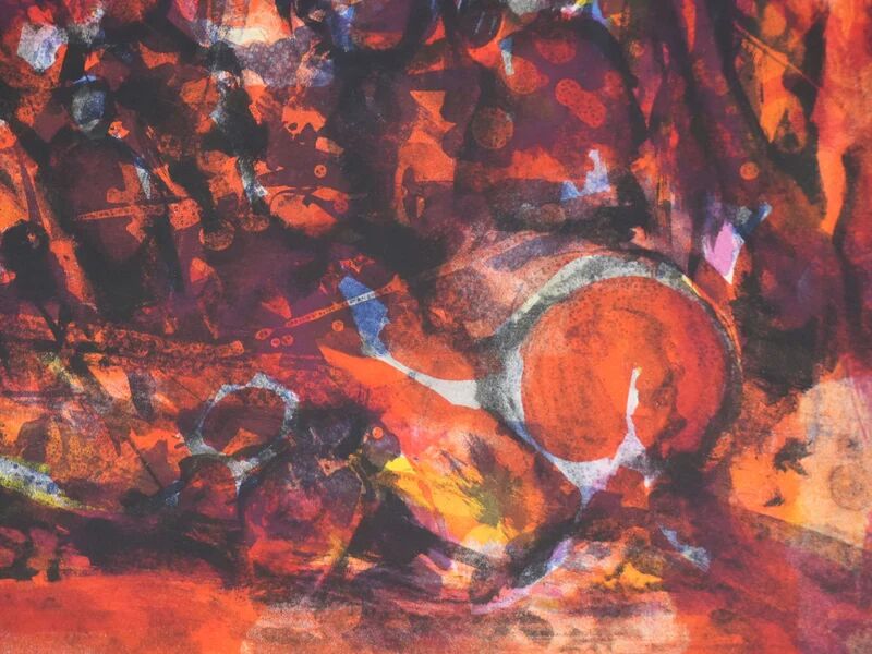Marcel Mouly : Combat rouge, lithographie originale signée