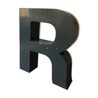 Old vintage metal wall sign letter R